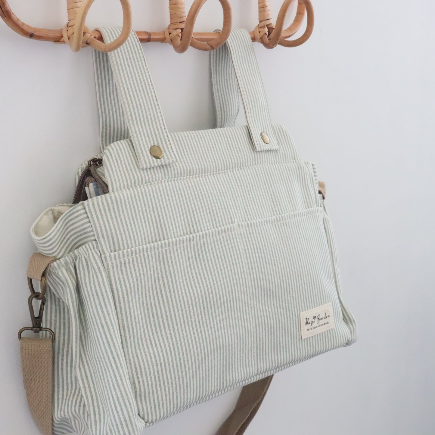 Bags Garden bolso de carrito Bolso de carrito algodón Rayas Mint Bags Garden Bags Garden