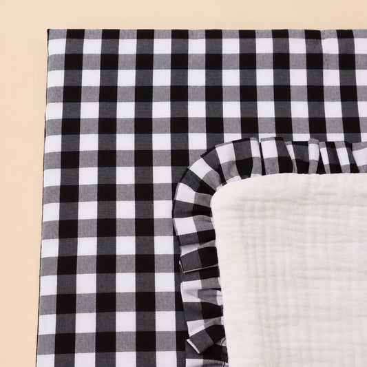 Colcha muselina con volante Vichy negro | BAPUM