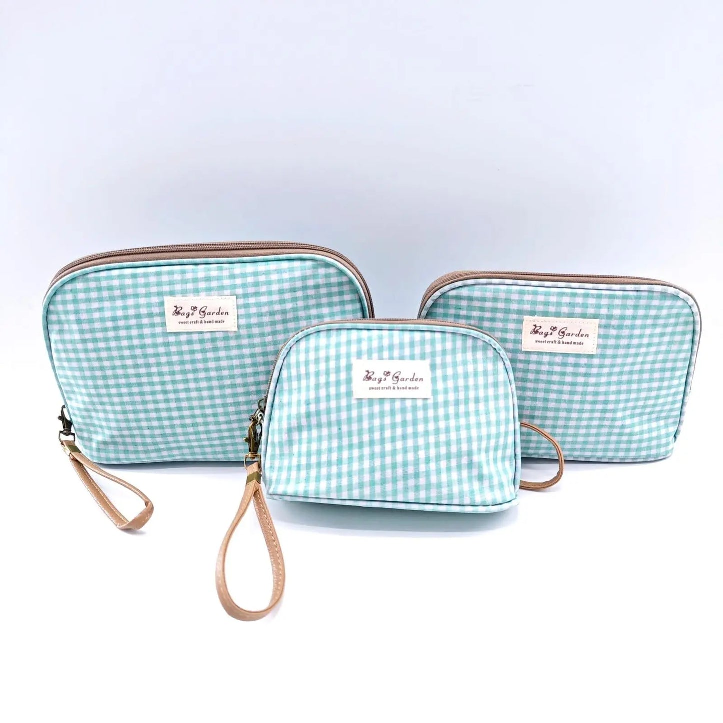 Trío de neceseres waterproof Vichy Mint Bags Garden