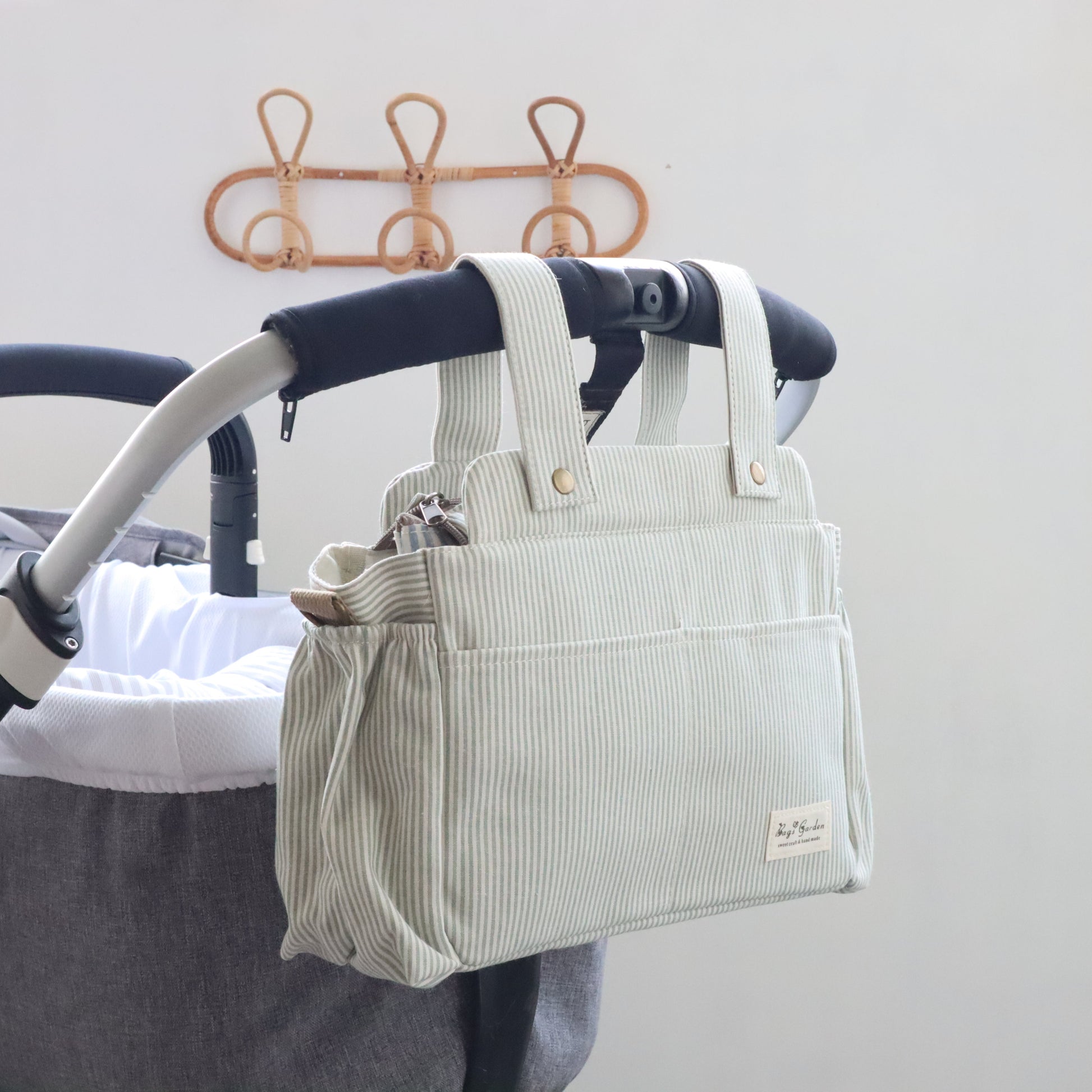 Bags Garden bolso de carrito Bolso de carrito algodón Rayas Mint Bags Garden Bags Garden
