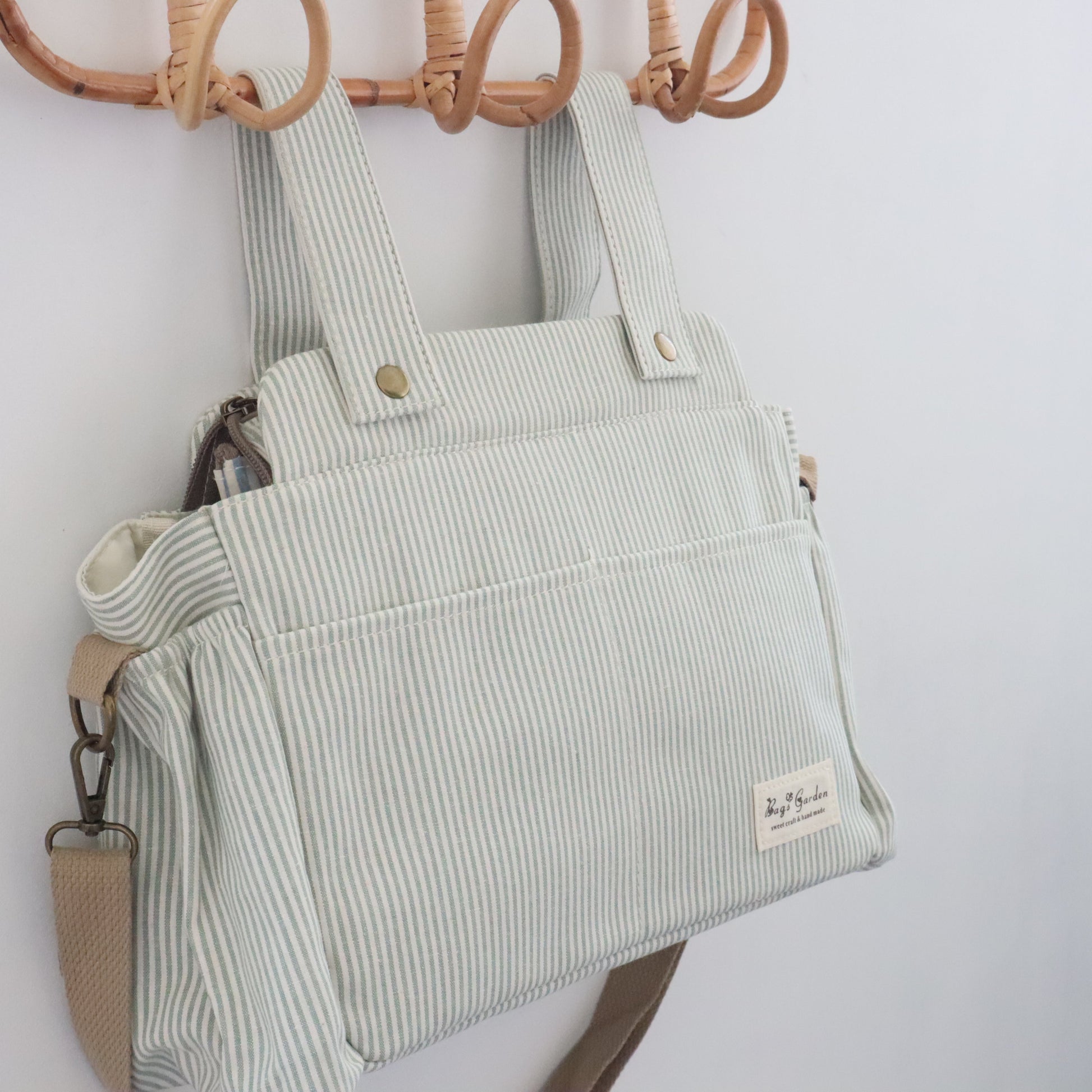 Bags Garden bolso de carrito Bolso de carrito algodón Rayas Mint Bags Garden Bags Garden