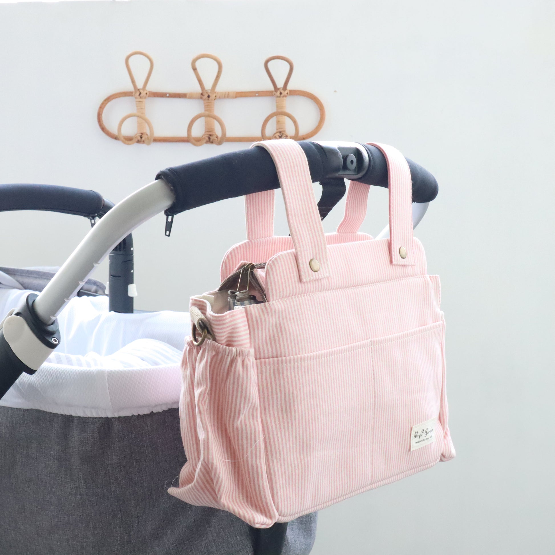 Bags Garden bolso de carrito Bolso de carrito algodón Rayas Rosa Bags Garden Bags Garden