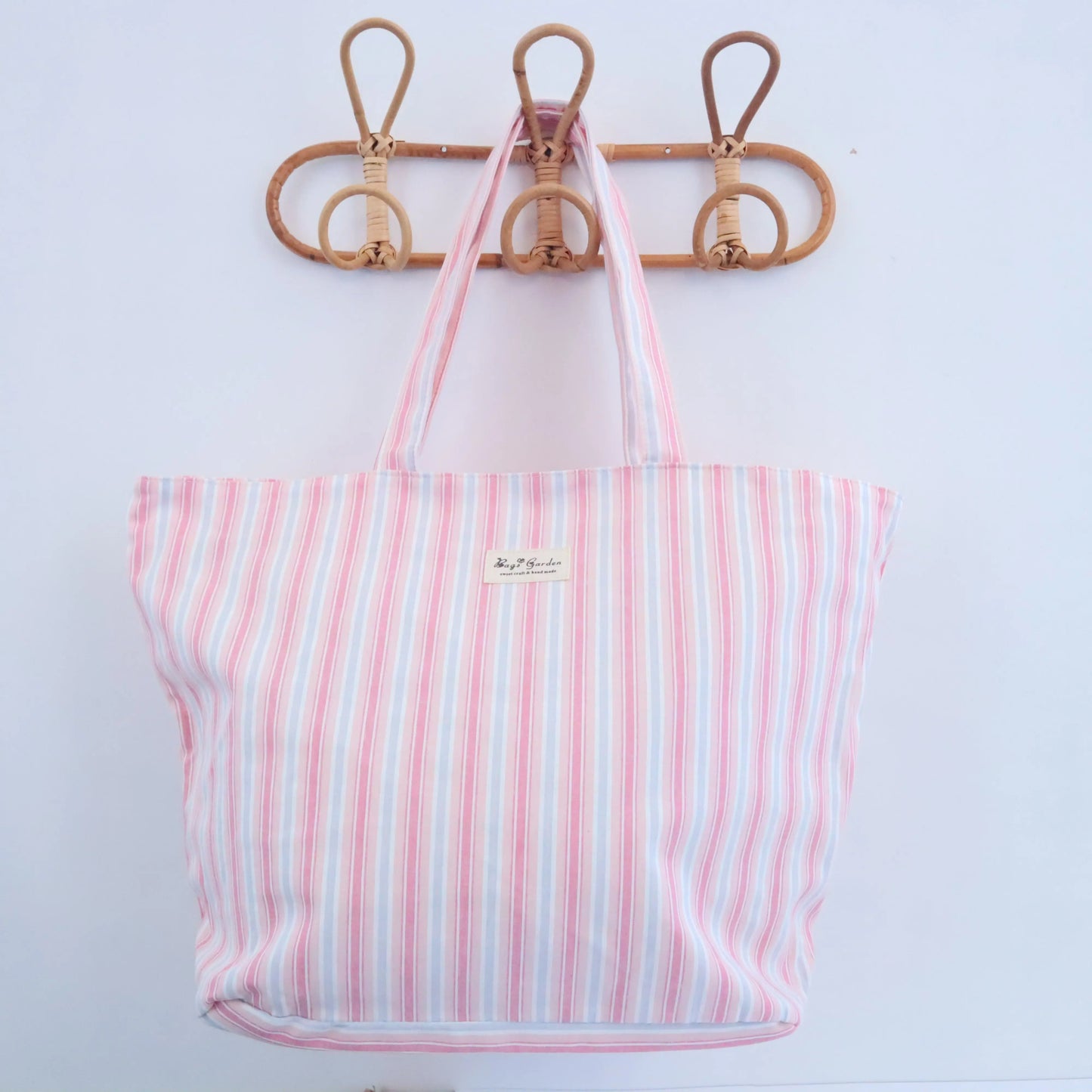Bags Garden tote bag Bolso de playa de algodon Rayas Pastel Rosa Bags Garden Bags Garden
