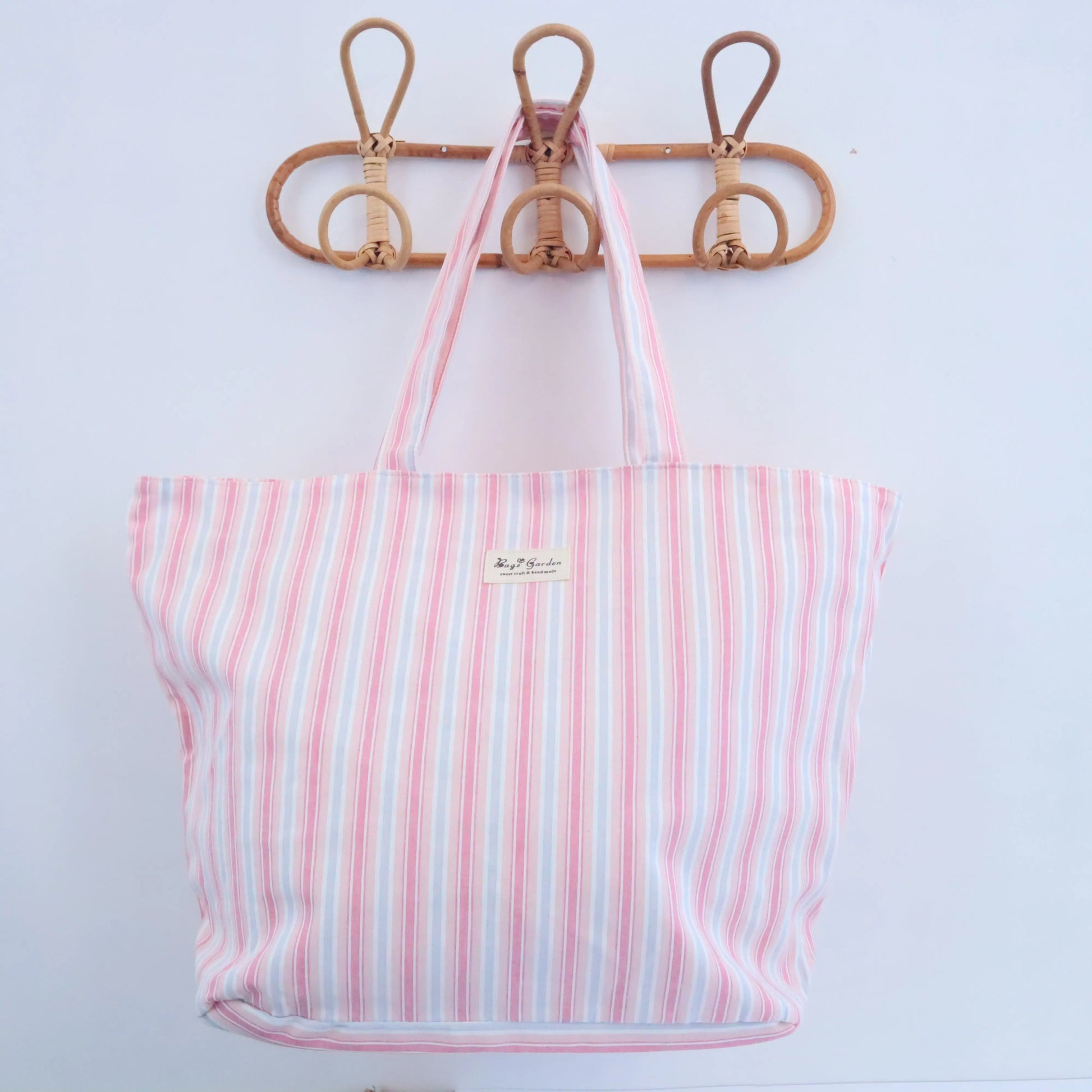 Bags Garden tote bag Bolso de playa de algodon Rayas Pastel Rosa Bags Garden Bags Garden