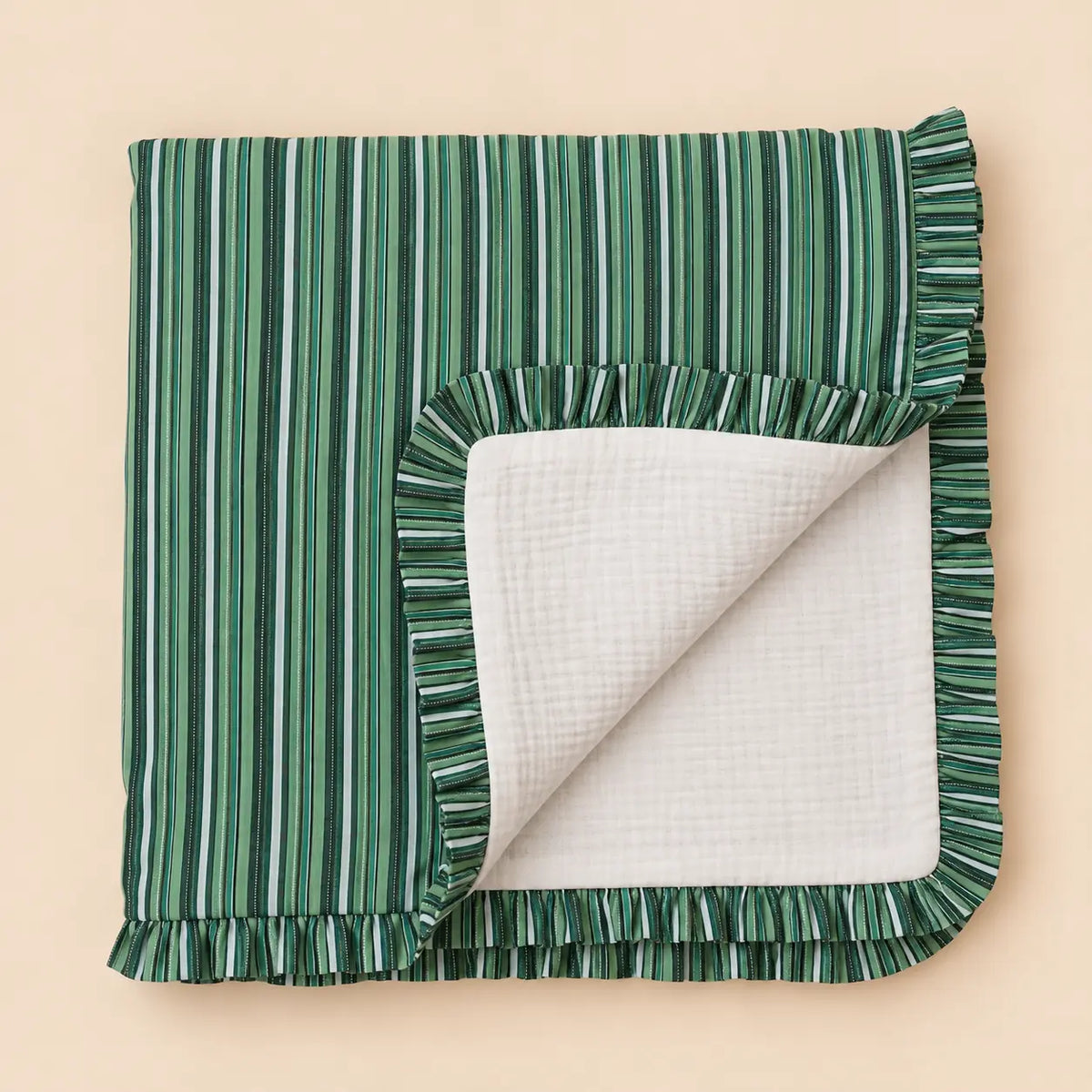 Colcha muselina con volante Biarritz verde | BAPUM