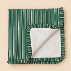 Colcha muselina con volante Biarritz verde | BAPUM