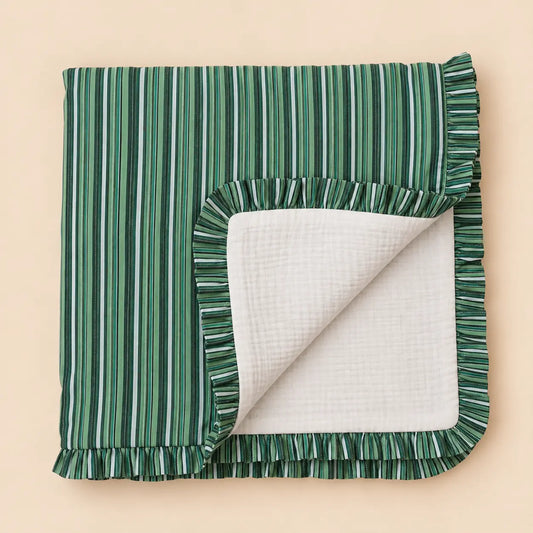 Colcha muselina con volante Biarritz verde | BAPUM