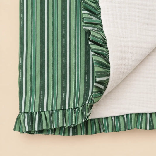 Colcha muselina con volante Biarritz verde | BAPUM