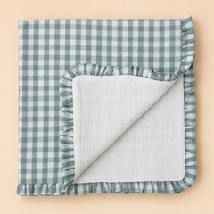 Colcha muselina con volante Vichy menta | BAPUM