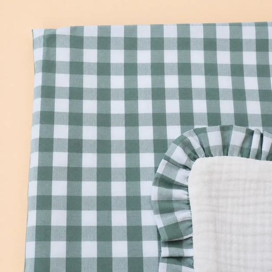 Colcha muselina con volante Vichy menta | BAPUM