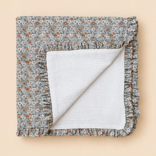 Colcha muselina con volante Volterra beige | BAPUM