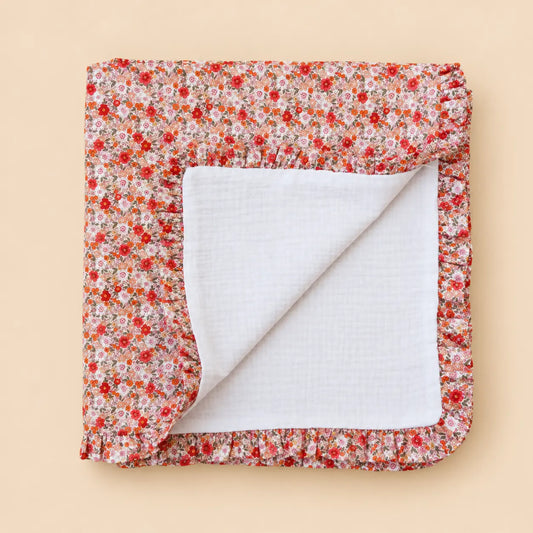 Colcha muselina con volante Volterra coral | BAPUM