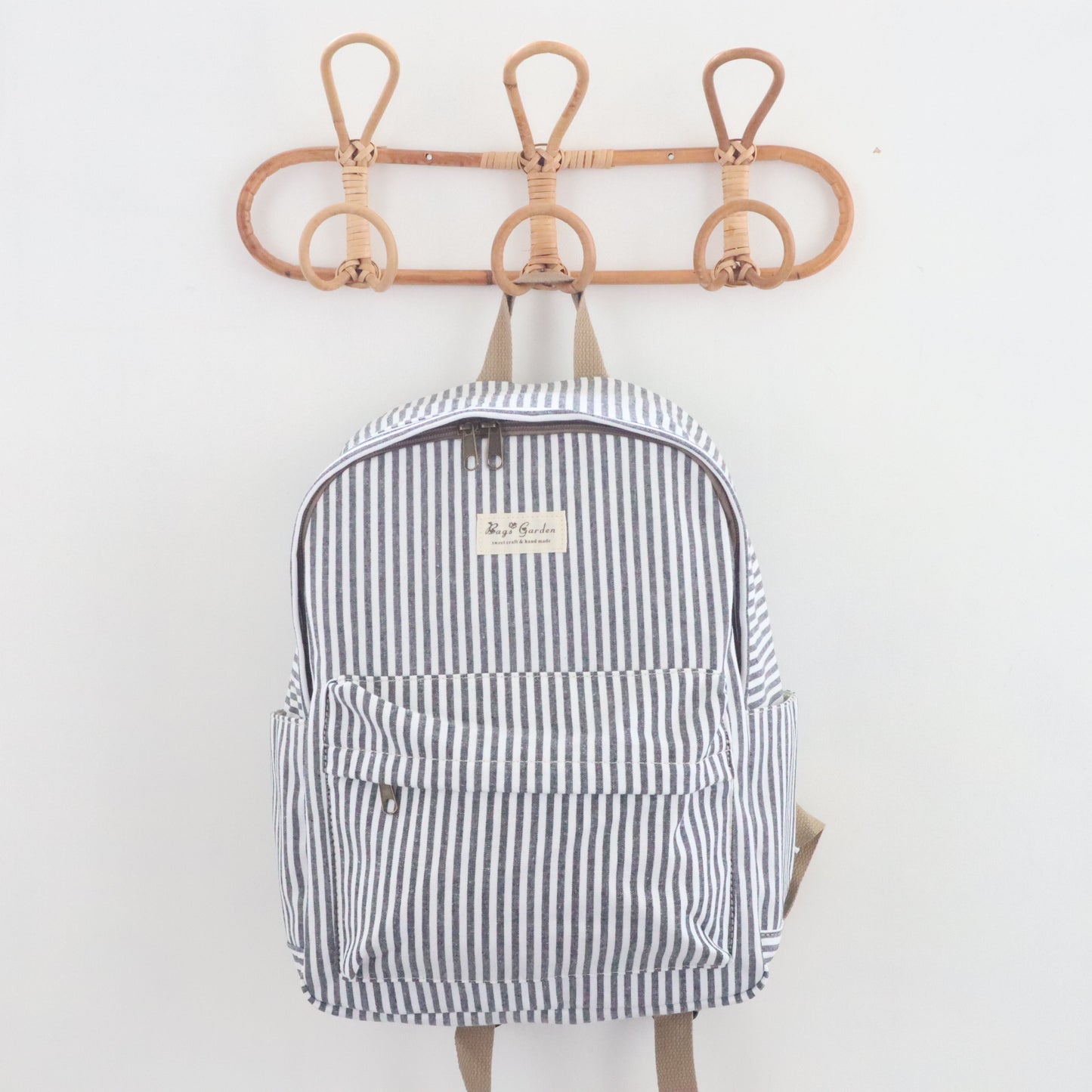 Bags Garden mochila Mochila maxi algodon Raya ancha Negro Bags Garden Bags Garden