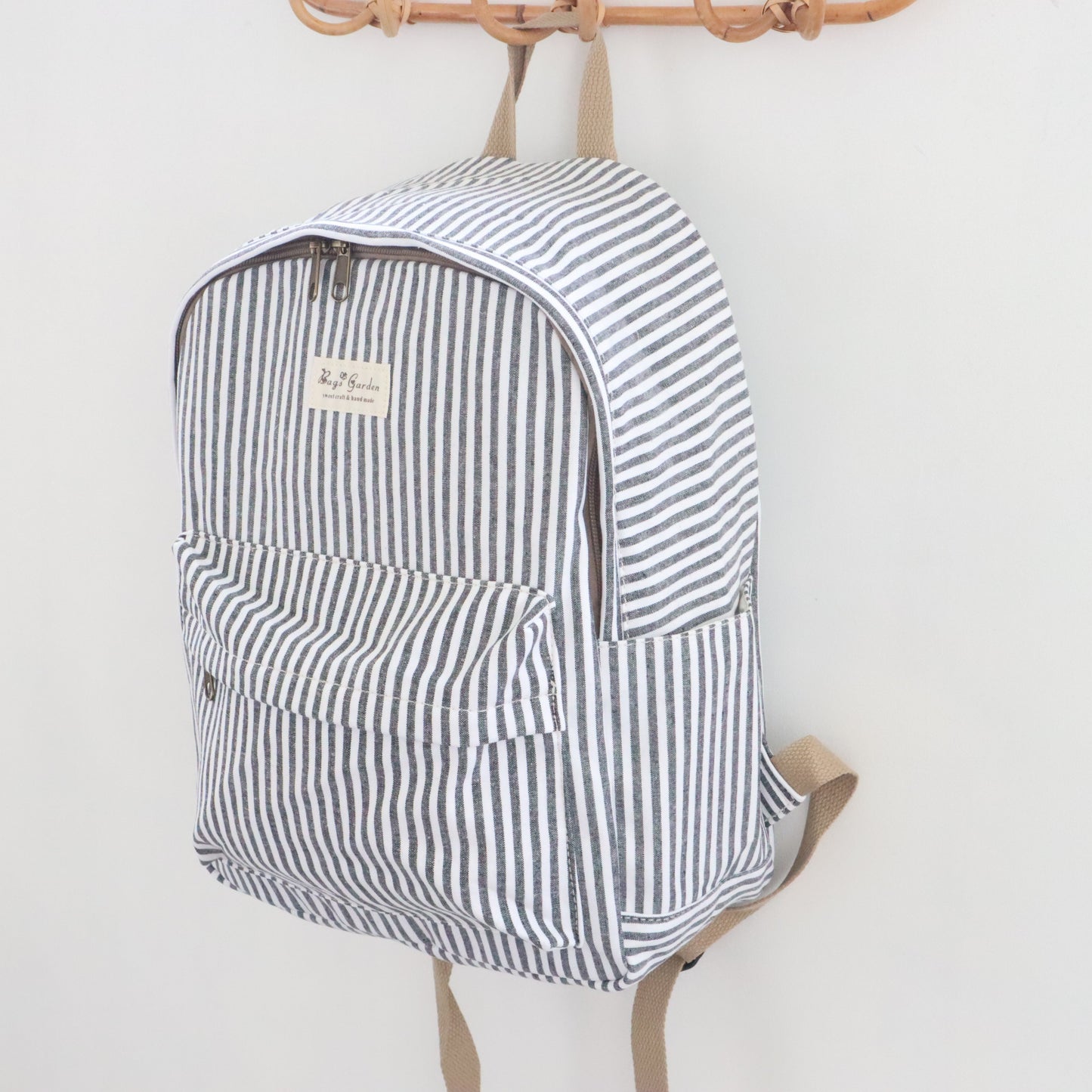 Bags Garden mochila Mochila maxi algodon Raya ancha Negro Bags Garden Bags Garden