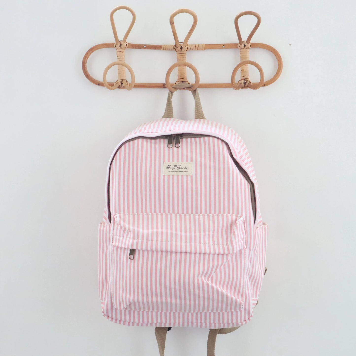 Bags Garden mochila Mochila maxi algodon Raya ancha Rosa Bags Garden Bags Garden