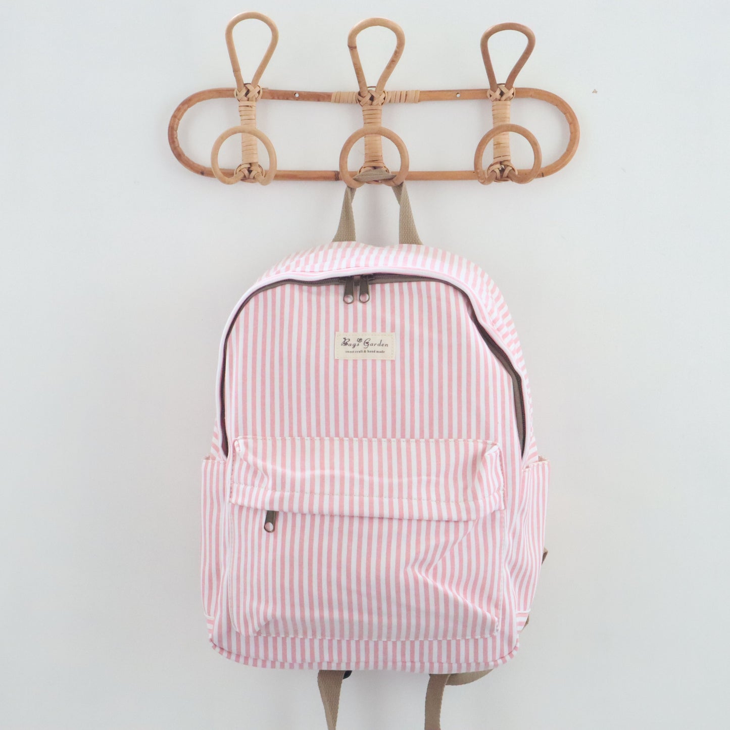 Bags Garden mochila Mochila maxi algodon Raya ancha Rosa Bags Garden Bags Garden