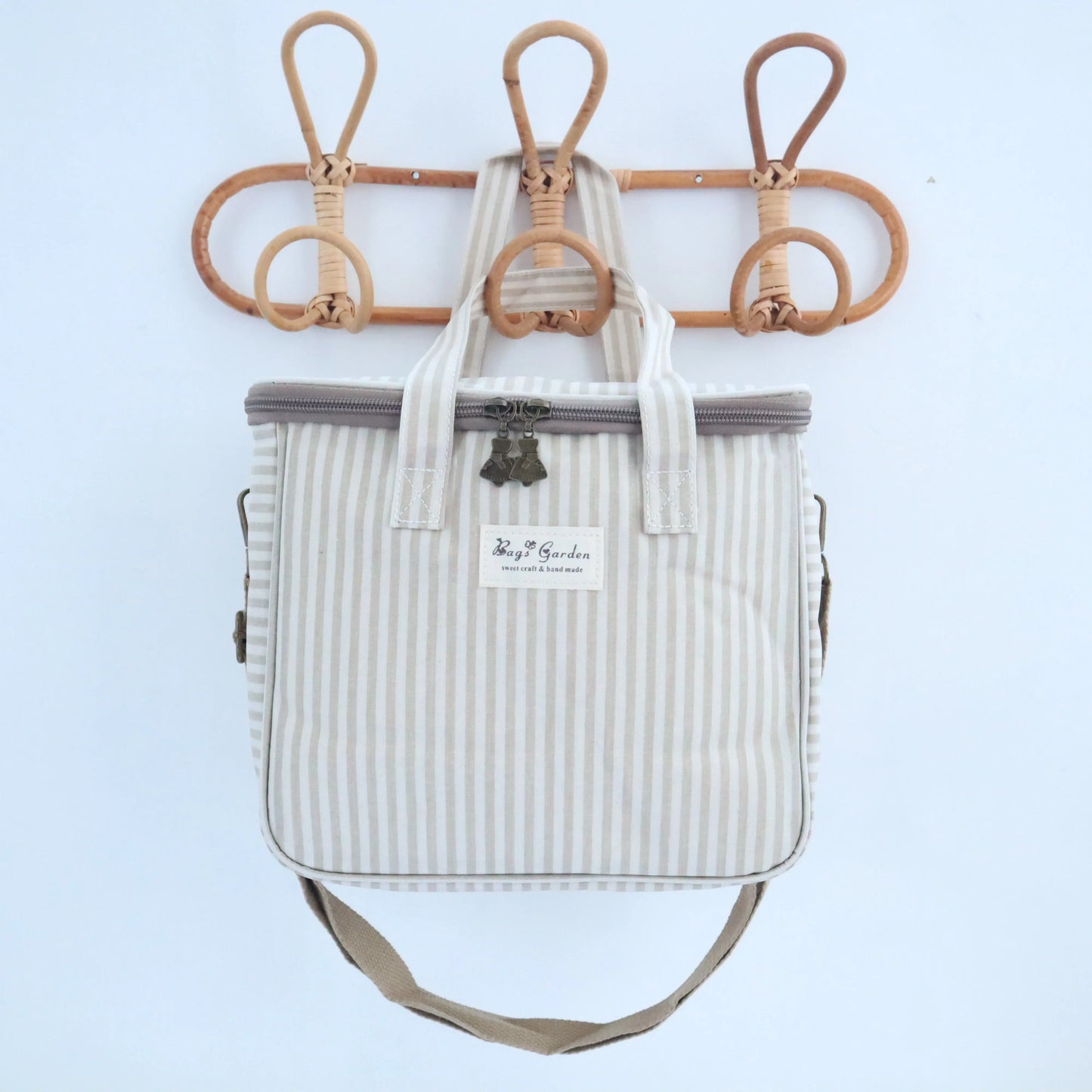 Bags Garden bolso de mano Nevera impermeable Bags Garden cuadrada Rayas Beige Bags Garden