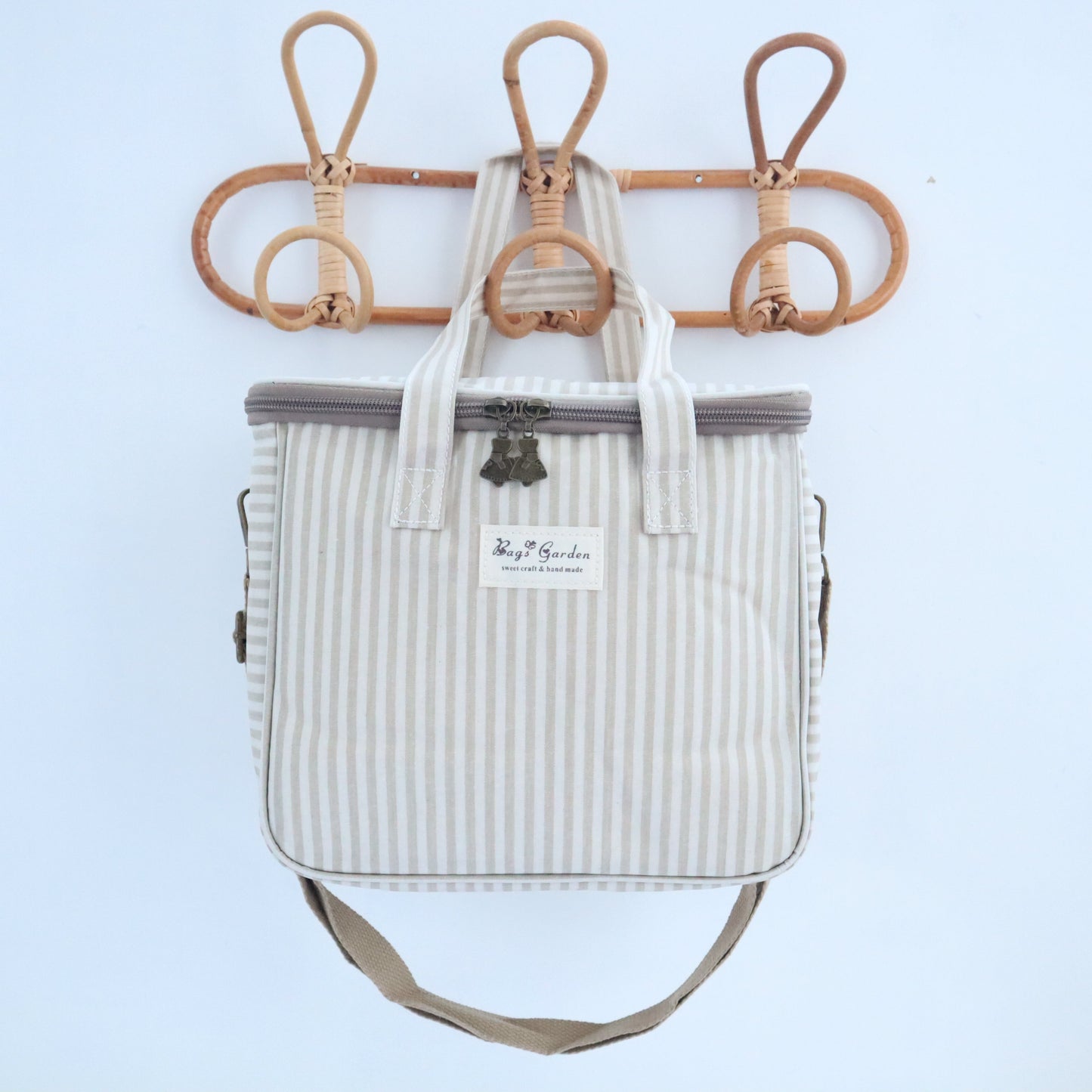 Bags Garden bolso de mano Nevera impermeable Bags Garden cuadrada Rayas Beige Bags Garden