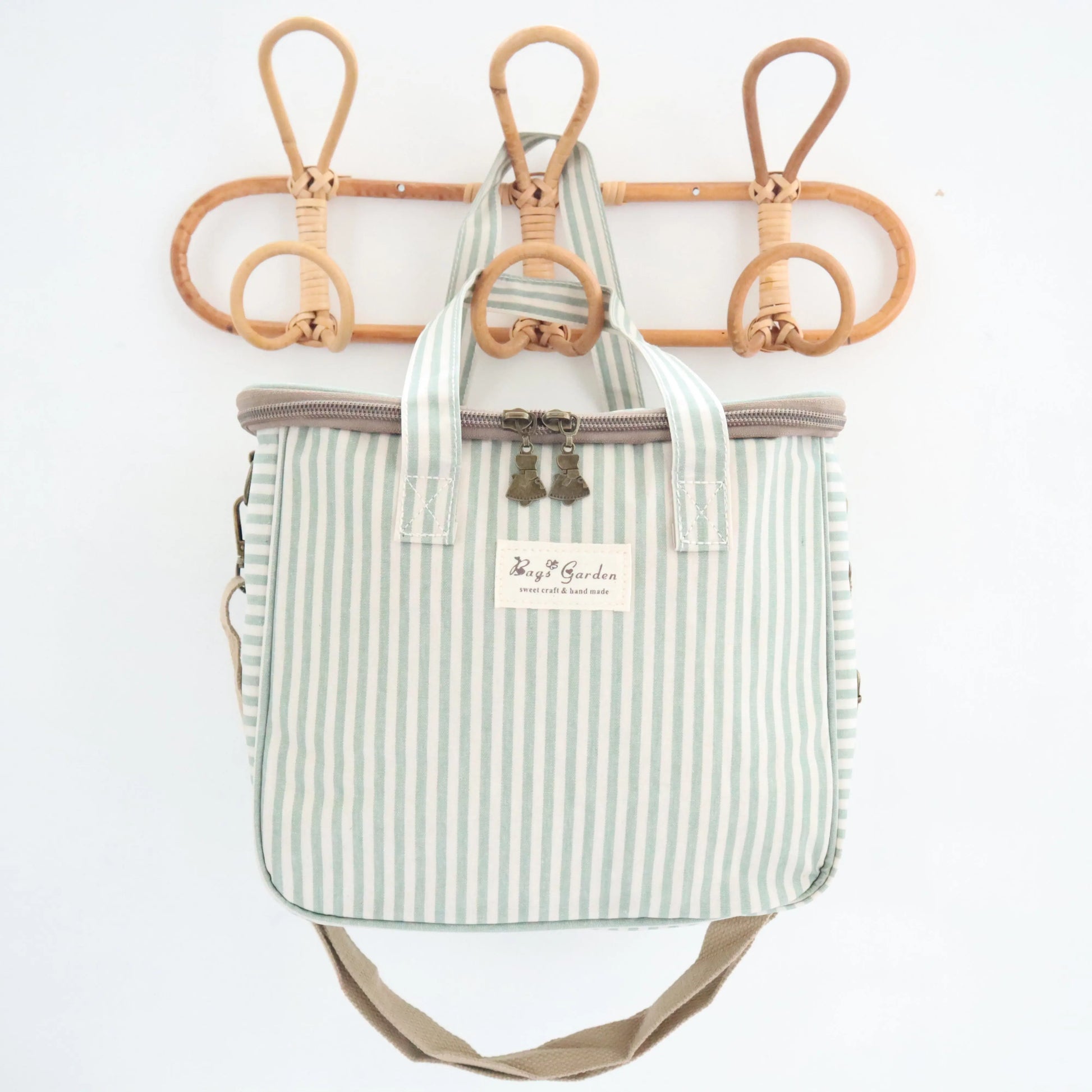 Bags Garden bolso de mano Nevera impermeable Bags Garden cuadrada Rayas Verde Mint Bags Garden