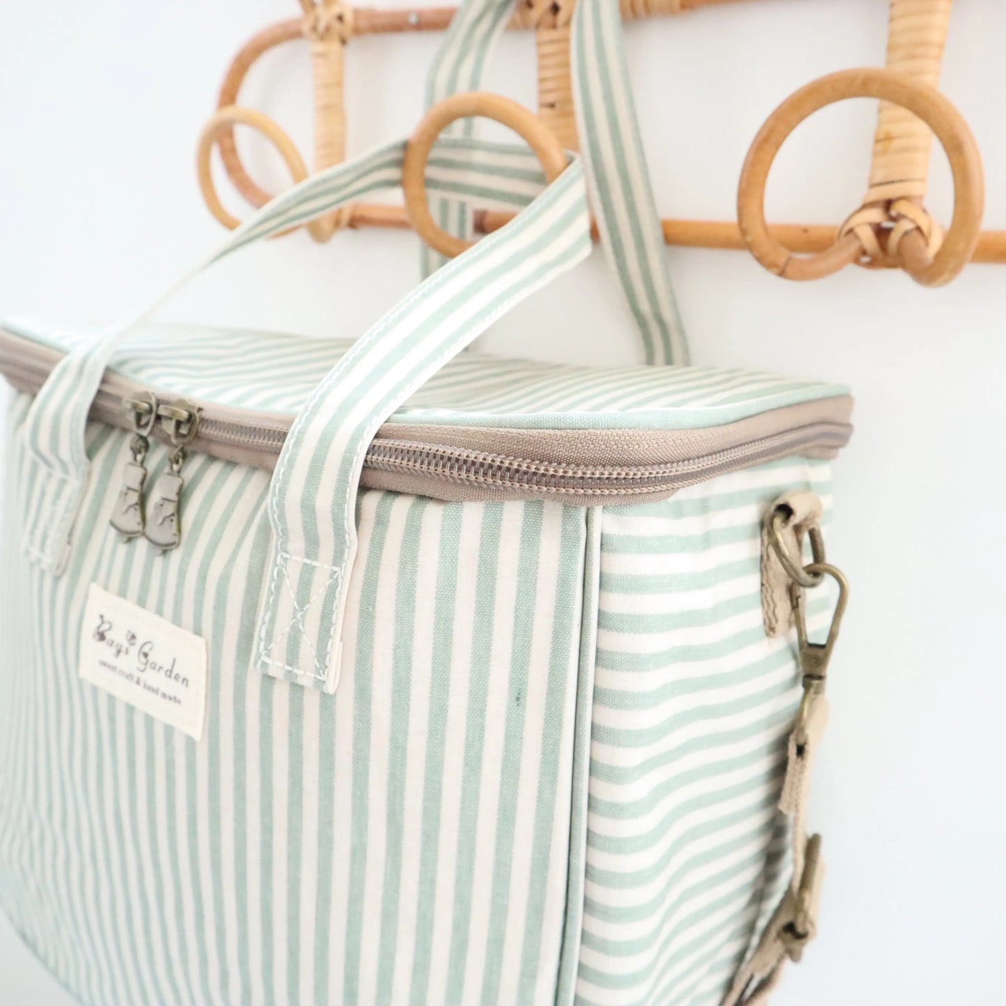 Bags Garden bolso de mano Nevera impermeable Bags Garden cuadrada Rayas Verde Mint Bags Garden