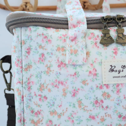 bolsa térmica cuadrada diseño flores nata