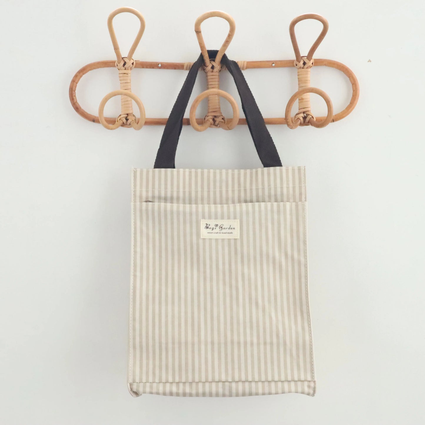 Bags Garden bolso de mano Tote de mano mediana impermeable Raya Beige Bags Garden Bags Garden