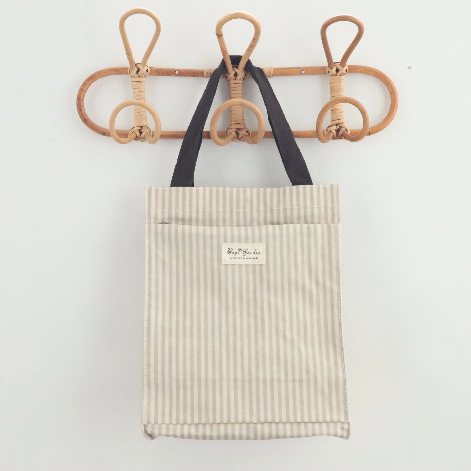 Bags Garden bolso de mano Tote de mano mediana impermeable Raya Beige Bags Garden Bags Garden