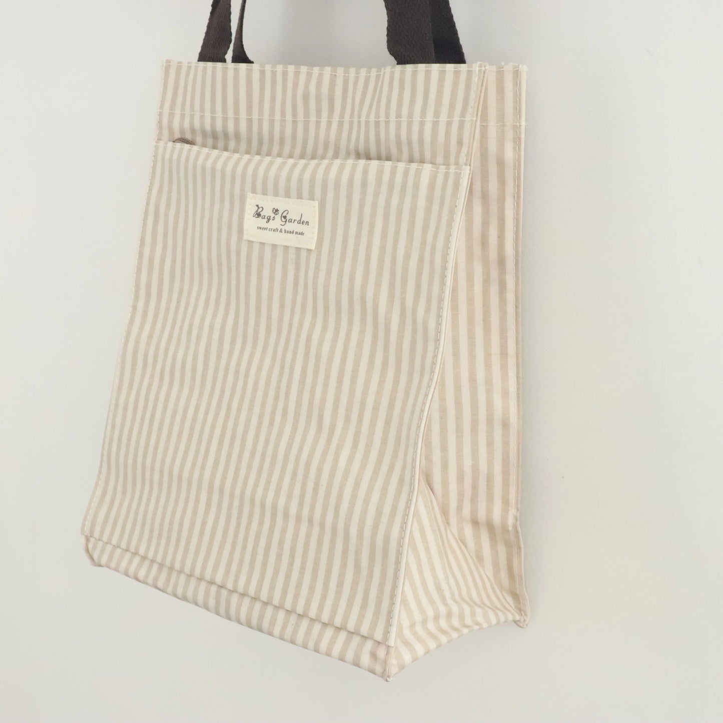 Bags Garden bolso de mano Tote de mano mediana impermeable Raya Beige Bags Garden Bags Garden