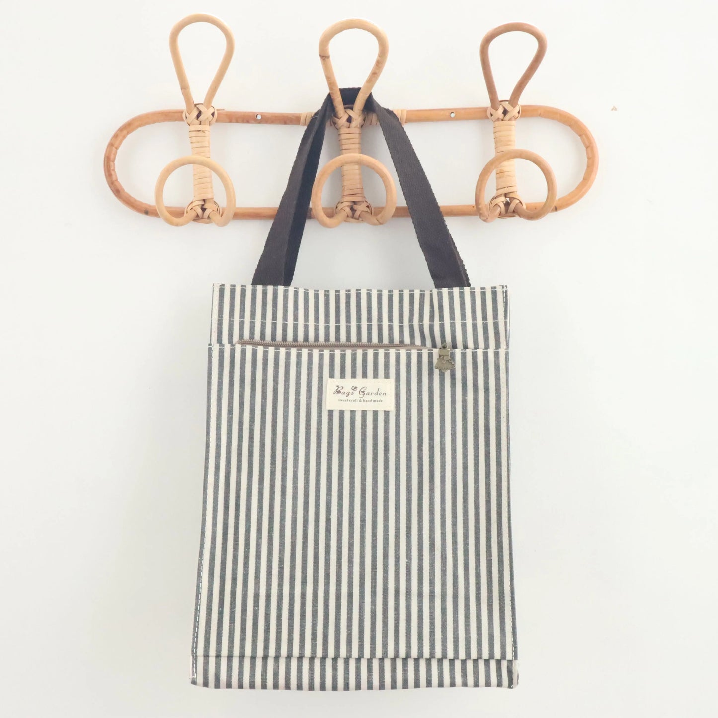 Bags Garden bolso de mano Tote de mano mediana impermeable Raya Negro Bags Garden Bags Garden