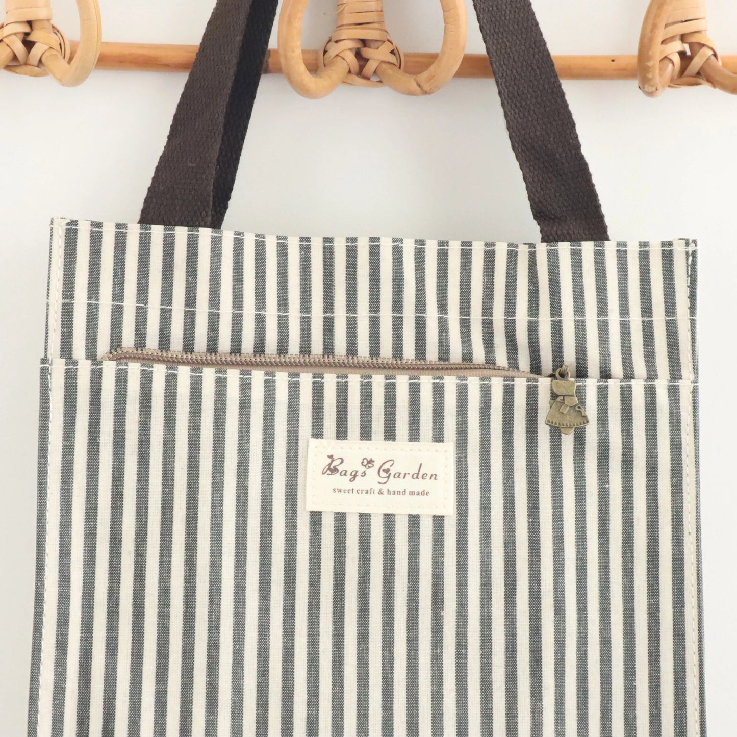 Bags Garden bolso de mano Tote de mano mediana impermeable Raya Negro Bags Garden Bags Garden