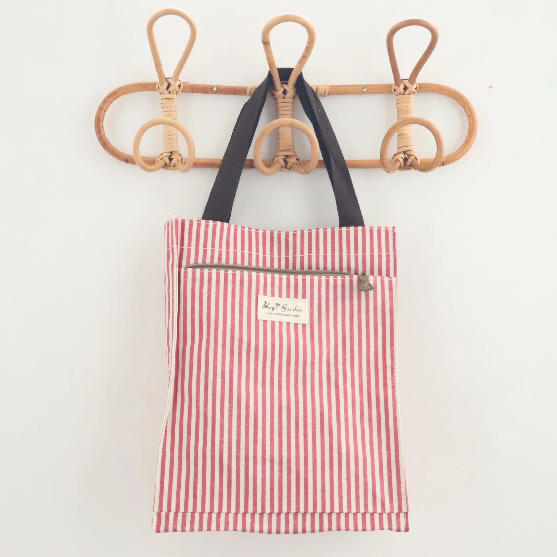 Bags Garden bolso de mano Tote de mano mediana impermeable Raya Rojo Burdeos Bags Garden Bags Garden