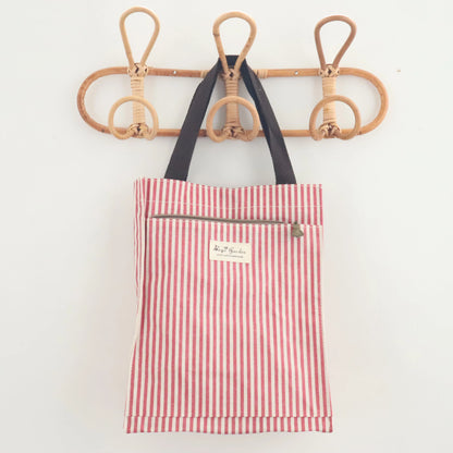 Bags Garden bolso de mano Tote de mano mediana impermeable Raya Rojo Burdeos Bags Garden Bags Garden