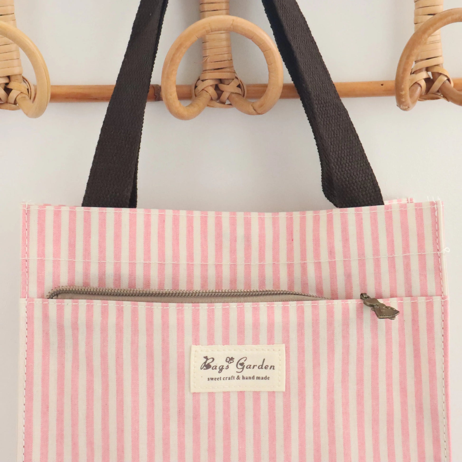 Bags Garden bolso de mano Tote de mano mediana impermeable Raya Rosa Bags Garden Bags Garden